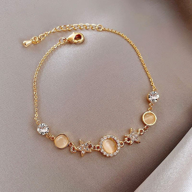 Japan Korea Star Moon Bracelet For Women Fashion Crystal Pearl Chain Jewelry - Image 11