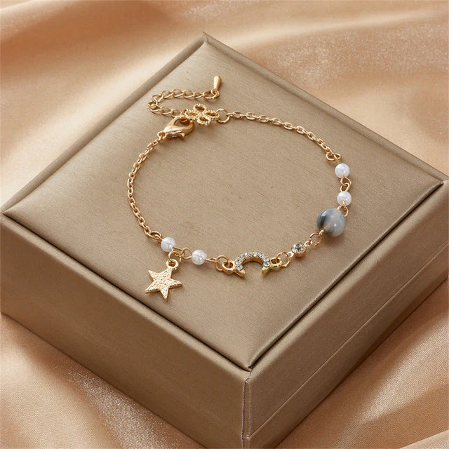 Japan Korea Star Moon Bracelet For Women Fashion Crystal Pearl Chain Jewelry - Image 15